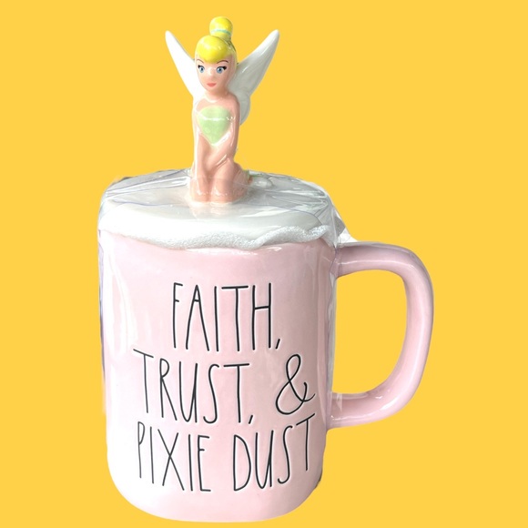 Rae Dunn Disney Tinker Bell - Faith Trust & Pixie Dust Mug With Topper. NWT. - Picture 1 of 6